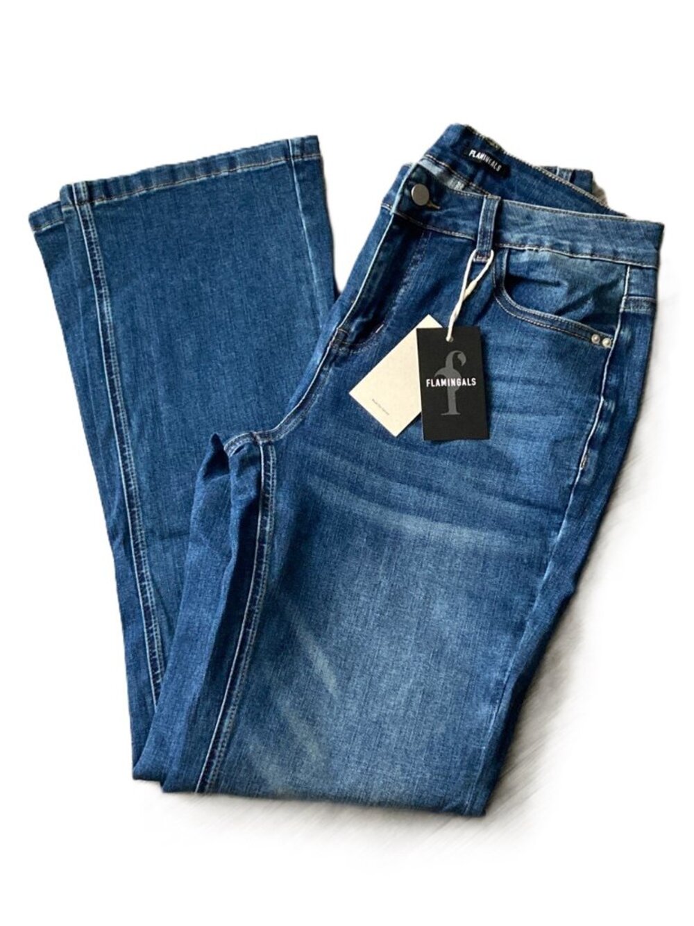 FLAMINGALS Curvy Stretch Jeans - Relaxed Fit  Blue Denim Womens Medium
